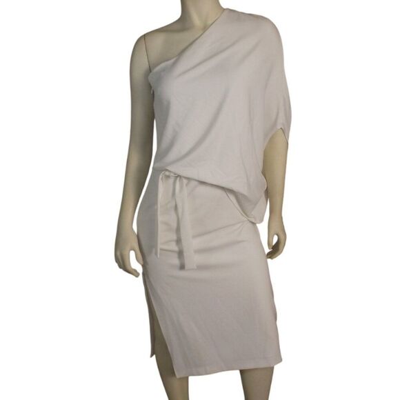 new HALSTON Asymmetrical Dress, 4, Chalk White, Toga/Draped, One shoulder,Vented - Picture 1 of 15